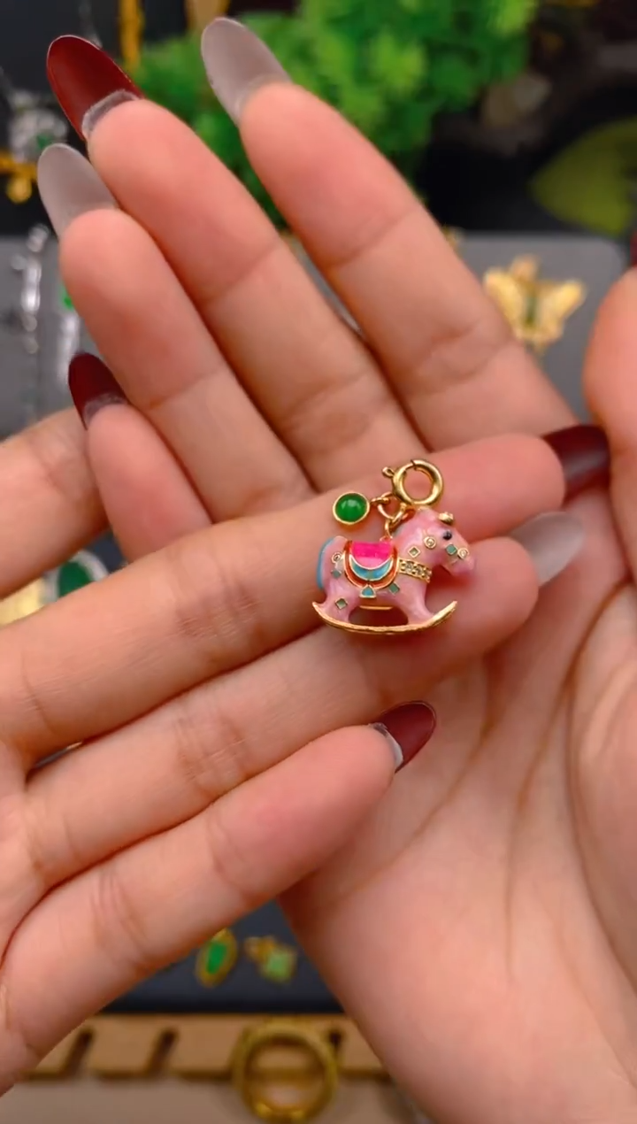 吊坠(不含链)银S925镶嵌翡翠木马