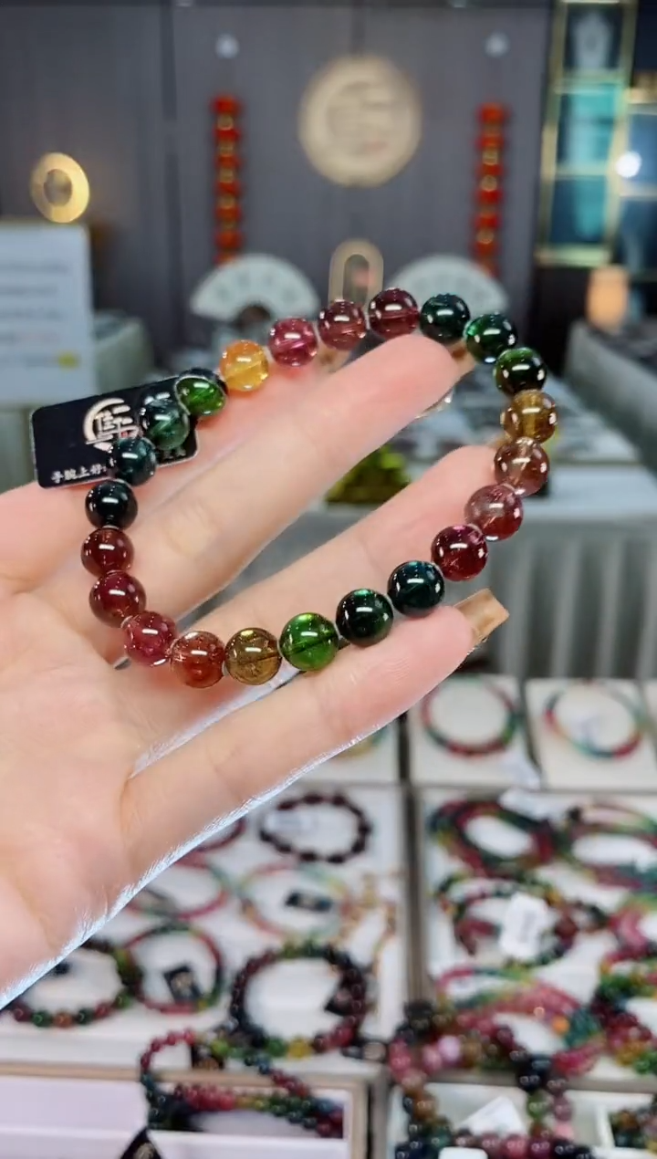 收藏级老矿碧玺色标净体单圈手串8mm+未镶嵌碧玺dan一物一证