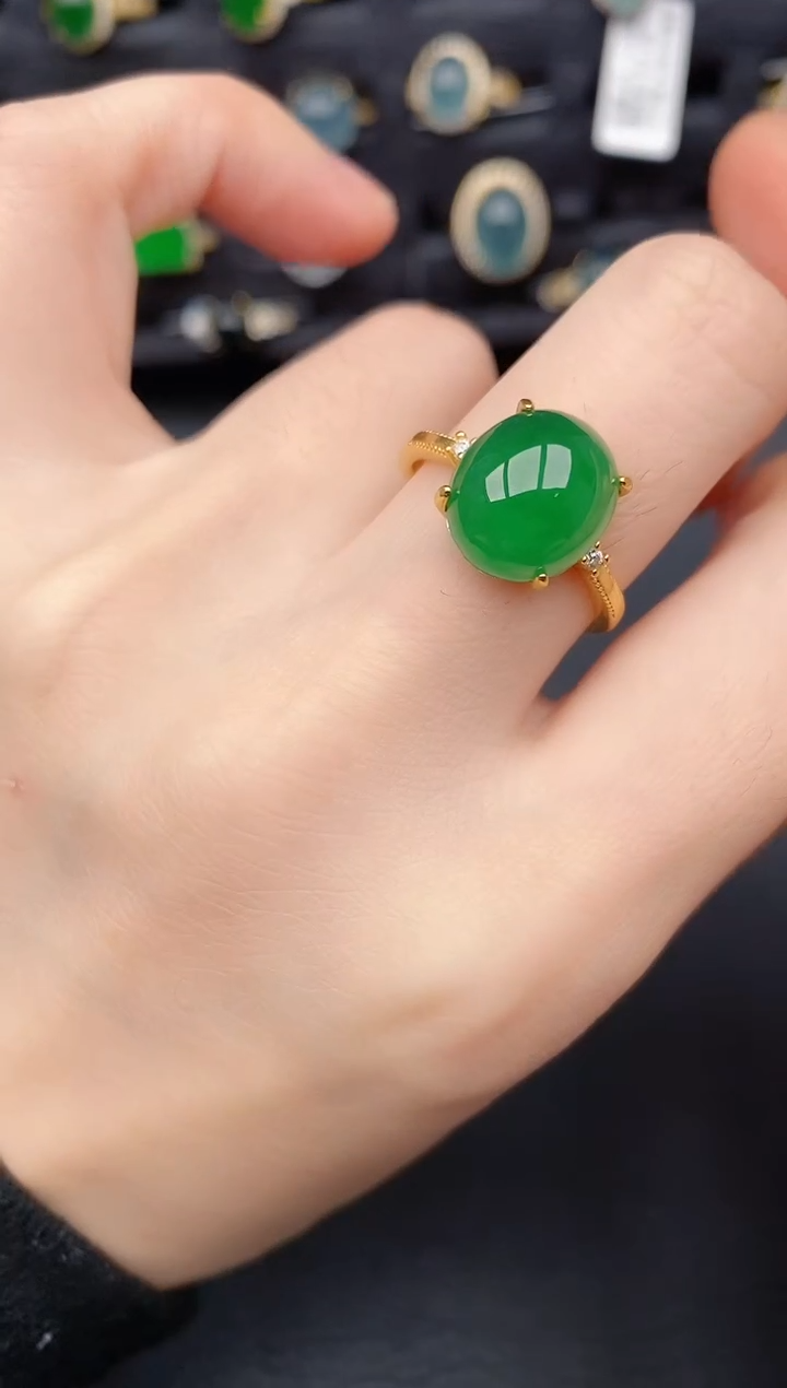 银S925镶嵌戒指翡翠天然a货翡翠457