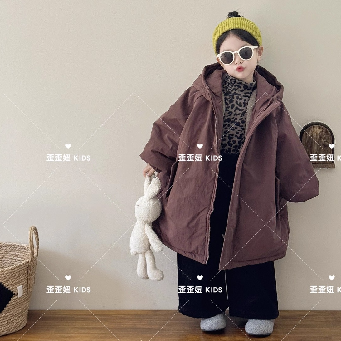 【歪歪妞童装】24181儿童加绒加厚保暖中长款派克服棉服男女童