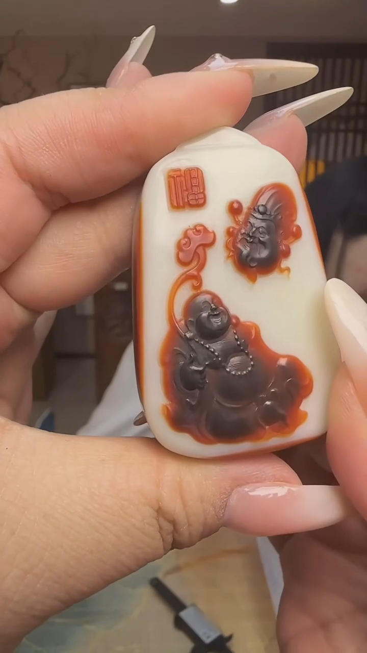 珐琅足银甄选好物I带红皮弥勒牌子