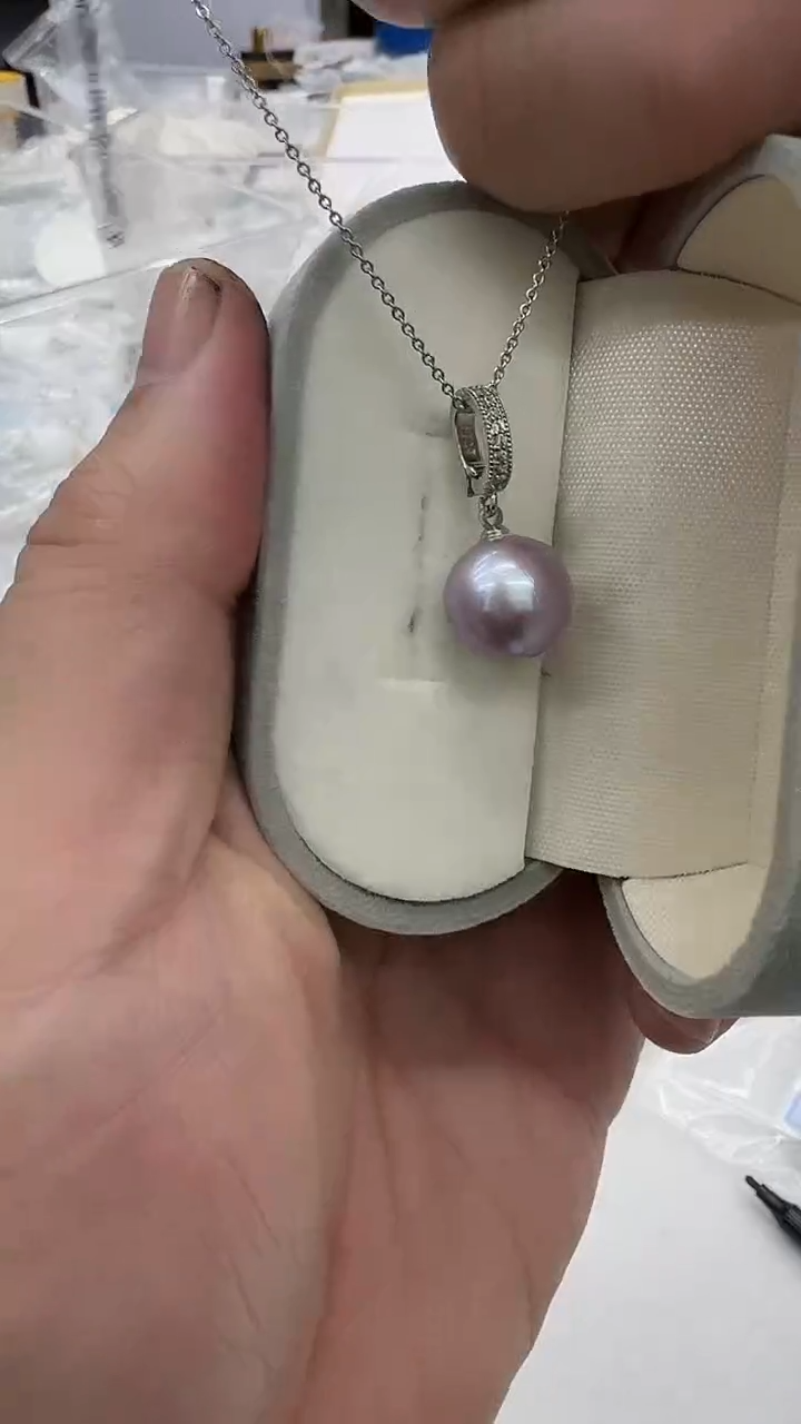 吊坠(赠链)未镶嵌淡水珍珠12-13mm 紫万扣-孤品