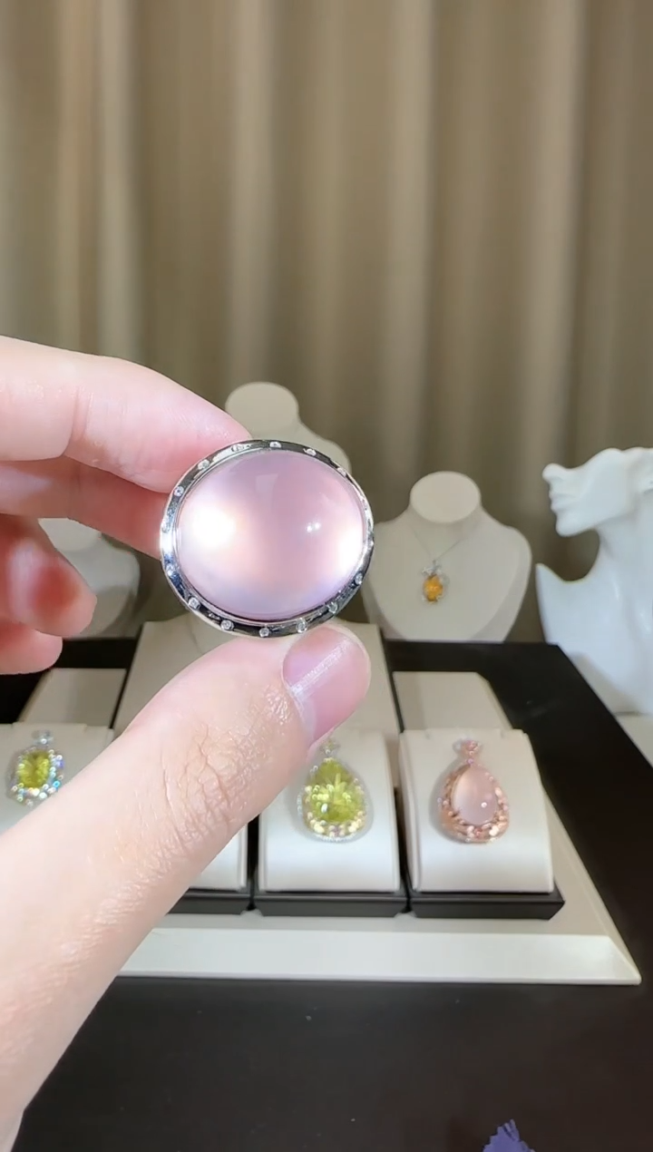 【闪购商品】芙蓉石戒指银S925镶嵌22*18mm星光粉水晶