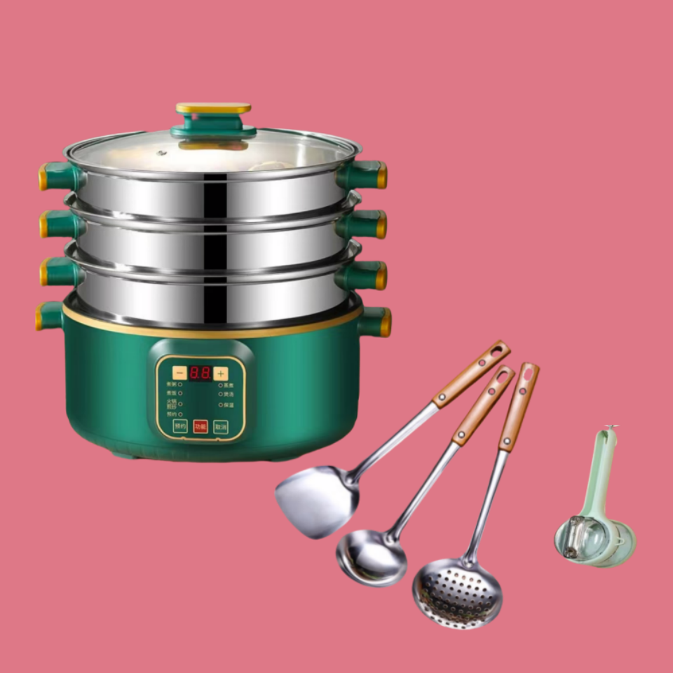 厨房锅具炒菜锅铲蒸煮一体厨具套装全自动削皮刀