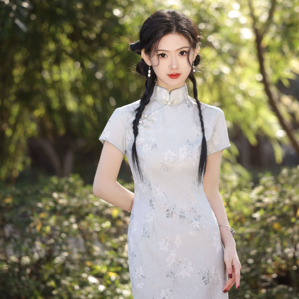 ZY-2402诗书佳人豆青色气质人气旗袍衣长110cm