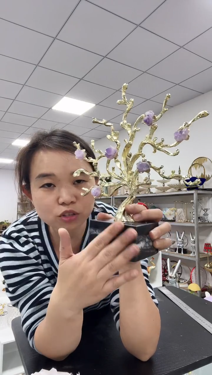 树脂水生财发财树-带紫水晶