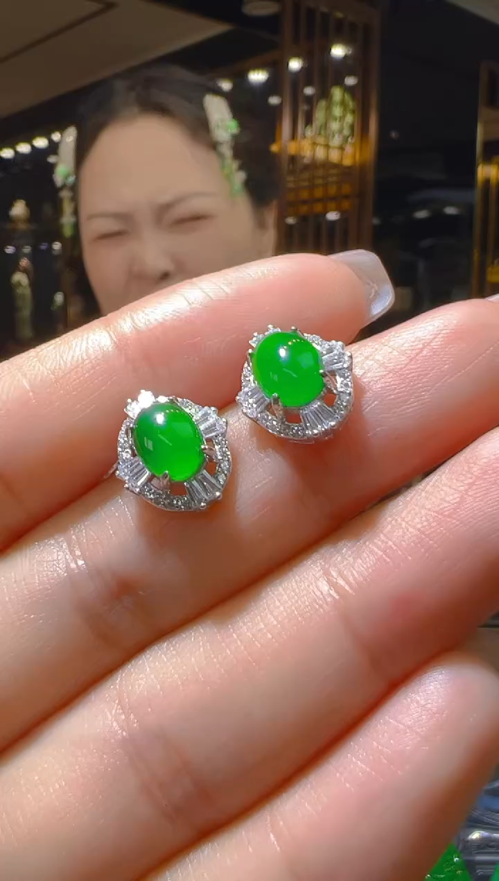 【闪购商品】翡翠耳饰银S925镶嵌013（多样性发货）