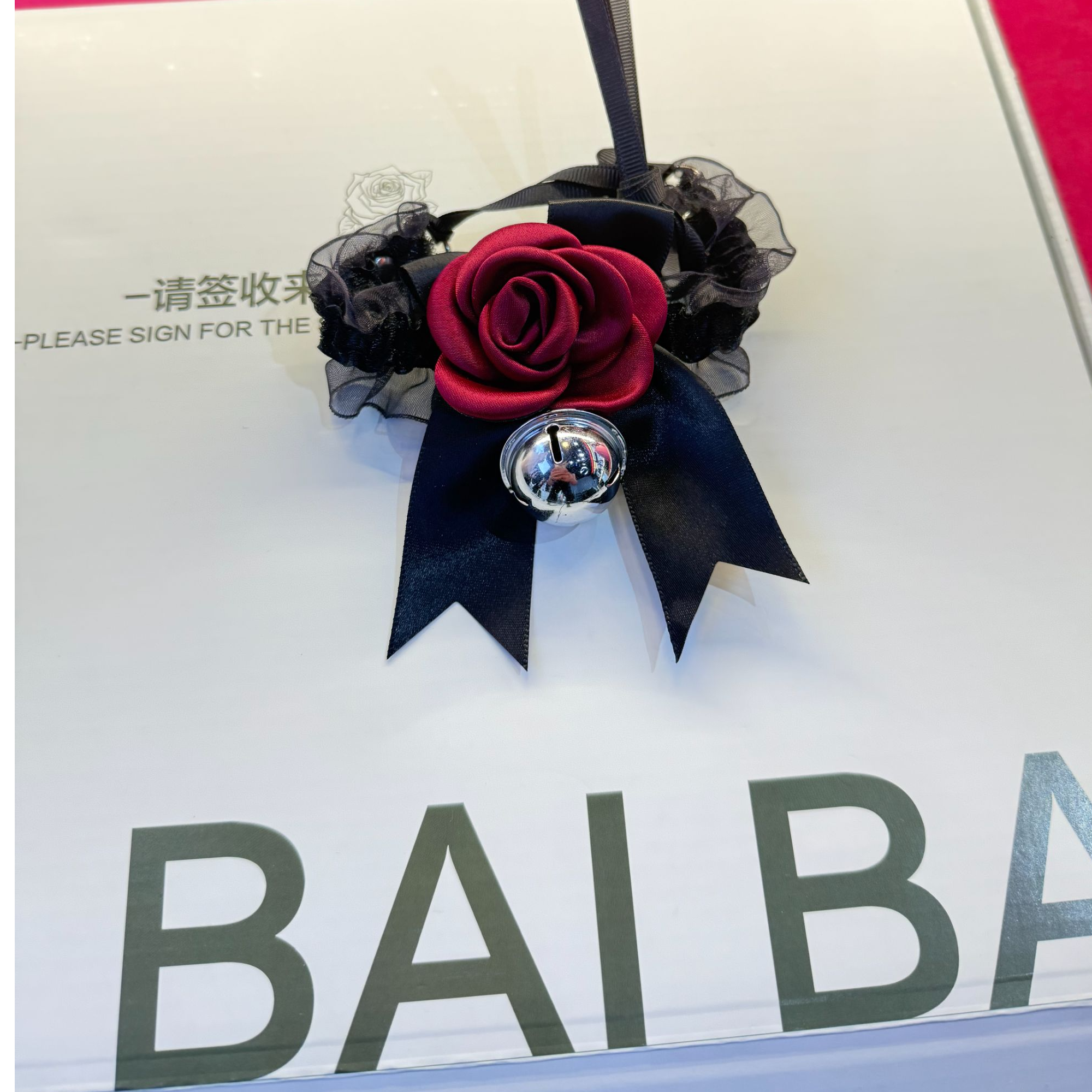 合金项链 【玫瑰铃铛】时尚蝴蝶国风蕾丝黑色少女百搭复古项链ins