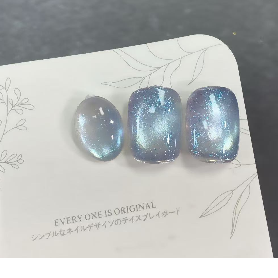 蓝色爆闪猫眼短款清冷气质美甲甲油胶163