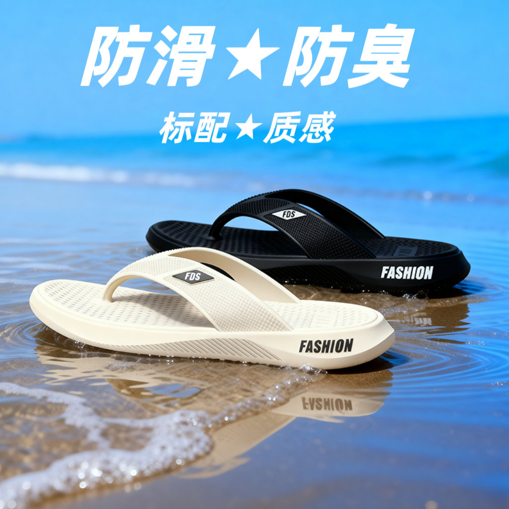 福登鲨新款男士沙滩人字拖男拖鞋男网红人字拖男防滑防臭外穿潮流