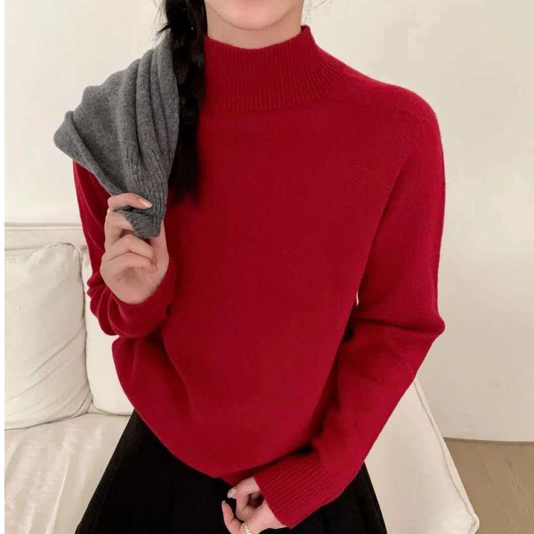 全毛半高领女多色打底衫百搭羊毛衫网红绵羊毛遮肉针织衫