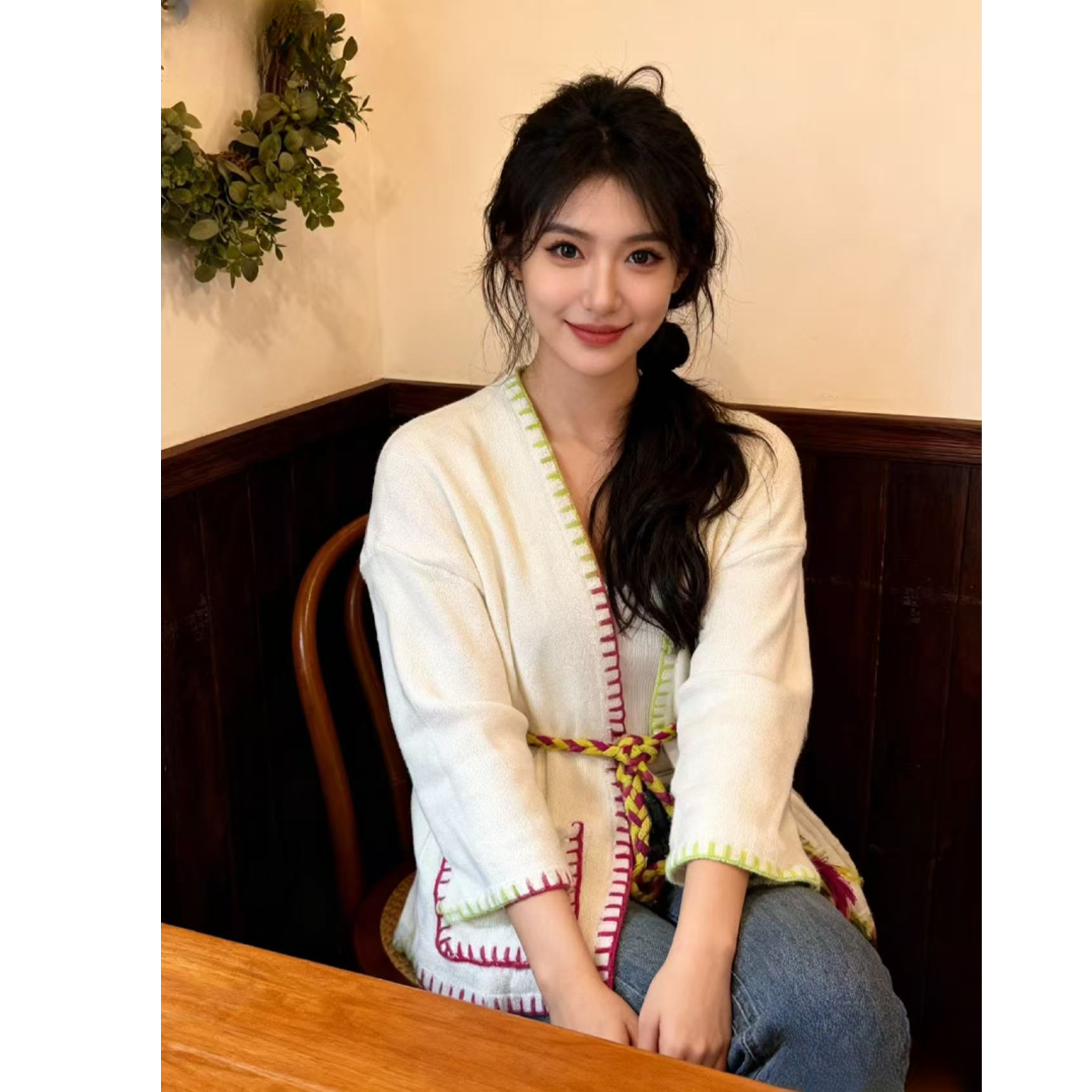 7032#毛针织衫女2025秋冬季新款长袖V领简约风格小香风开衫外套