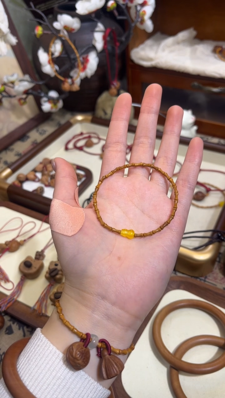 手串桃核【桃缘行】竹节「黄色葫芦」桃木桃核辟、挡、驱、护 备注手围