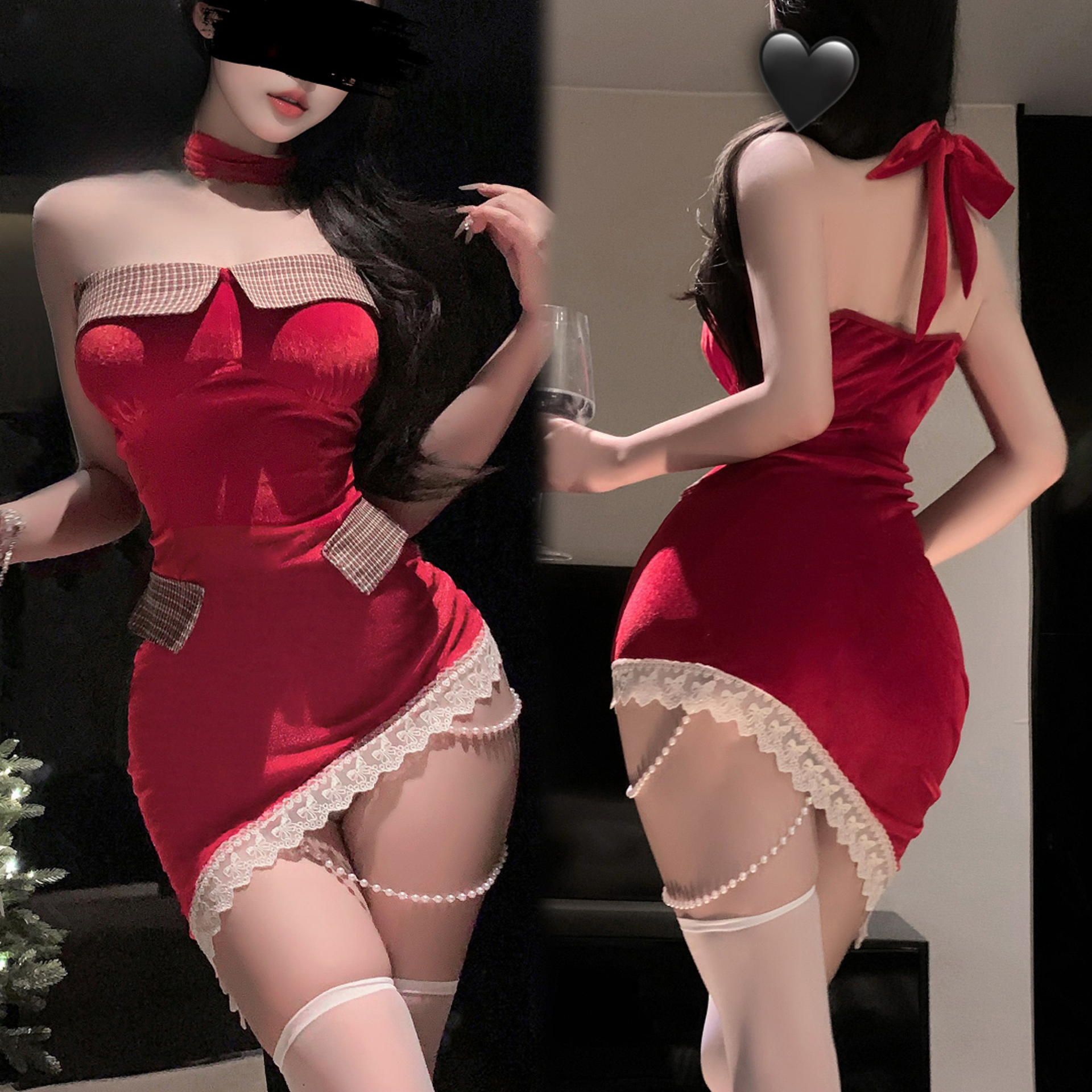 【幼猫】原创内衣圣诞氛围感穿搭紧身性感连衣裙