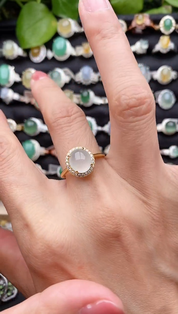 【闪购商品】翡翠戒指银S925镶嵌缅甸天然A货翡翠88  4-8