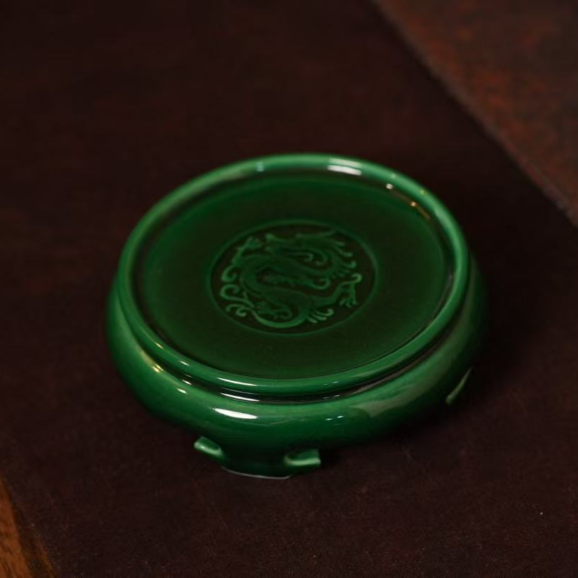 复古帝王高颜值绿手工雕刻陶瓷盖置茶道