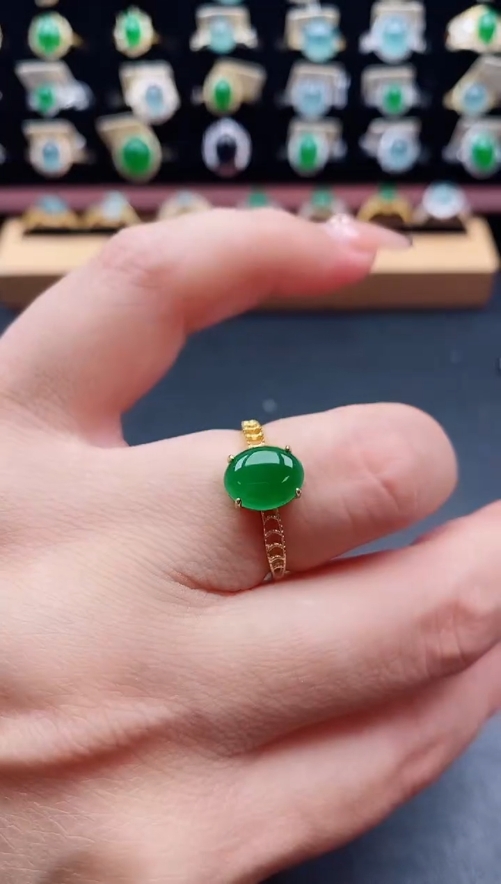 银S925镶嵌戒指翡翠1