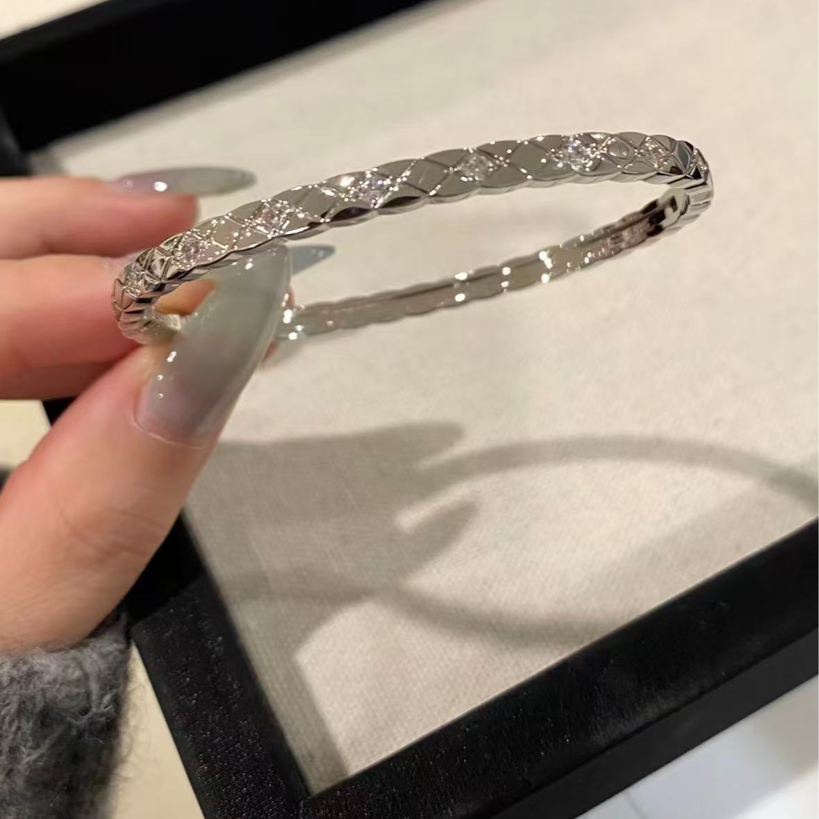 YouYou【coco】银色带钻窄版清冷时尚百搭网红