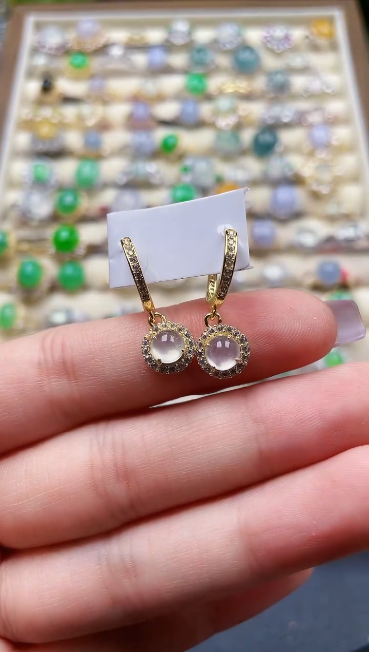 银S925镶嵌翡翠耳饰116