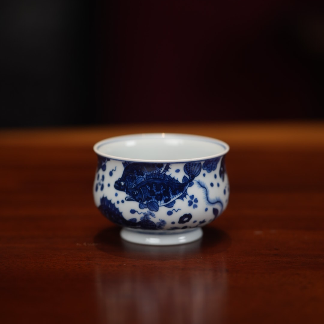 【初瑾窑】青花系列 景德镇手工手绘 鱼藻 茶器 095