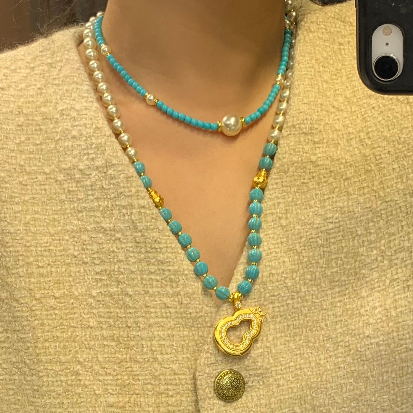 铜合金琉璃项链 古法镂空葫芦吊坠项链FL1076