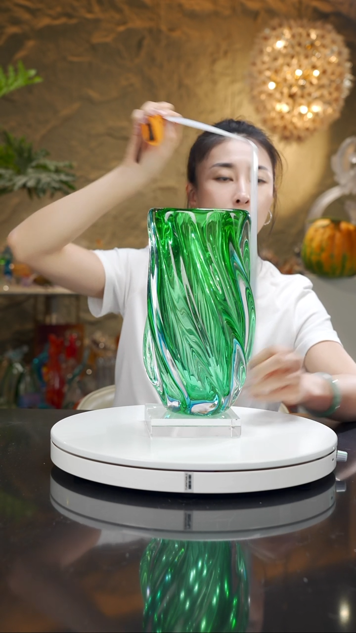 琉璃手工艺品蓝绿色波浪花瓶