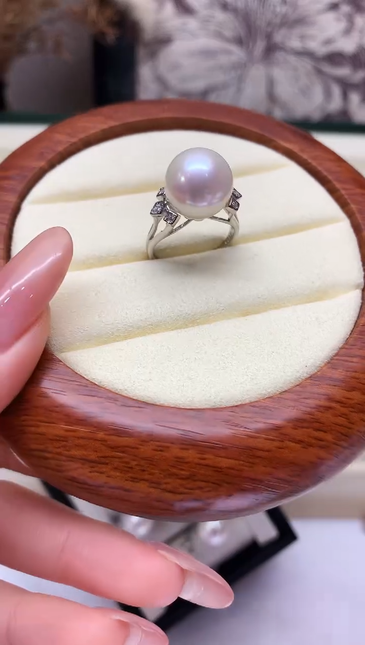 银S925镶嵌戒指淡水珍珠12-13mm