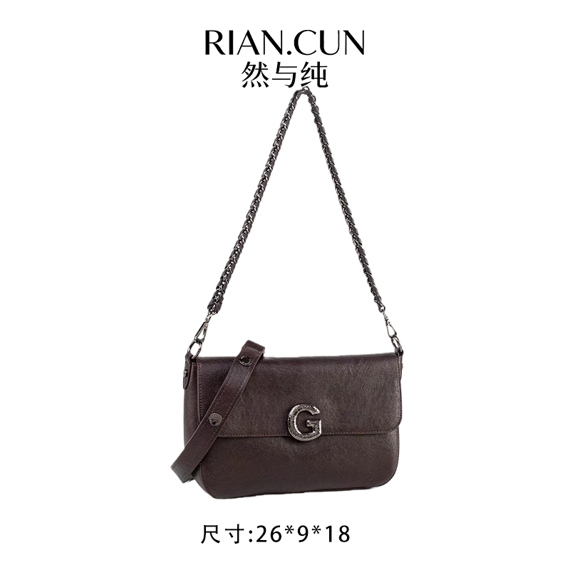 RAIN.CUN冬季2025新款轻奢设计单肩斜挎女包 QYX-9658-热巧克力