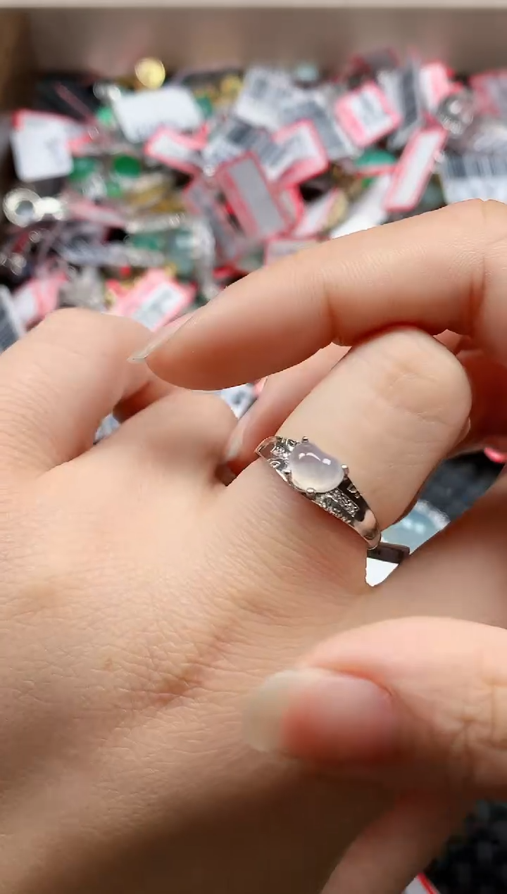 银S925镶嵌戒指翡翠天然A货缅甸翡翠