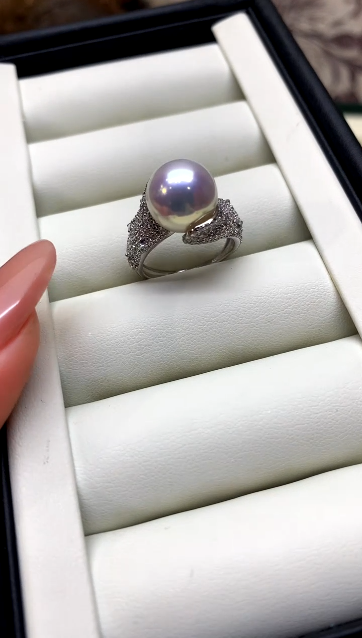 银S925镶嵌戒指淡水珍珠11-12mm