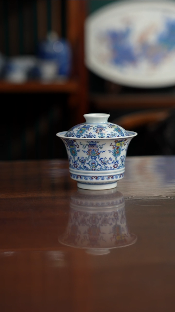 空山明月新斗彩盖碗