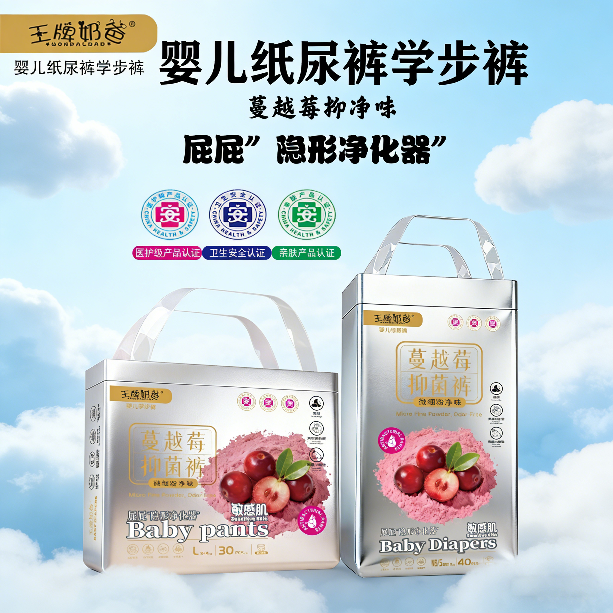 【蔓越莓】专研敏感肌精华新生儿秋冬专用蔓越莓亲肤防红臀拉拉裤