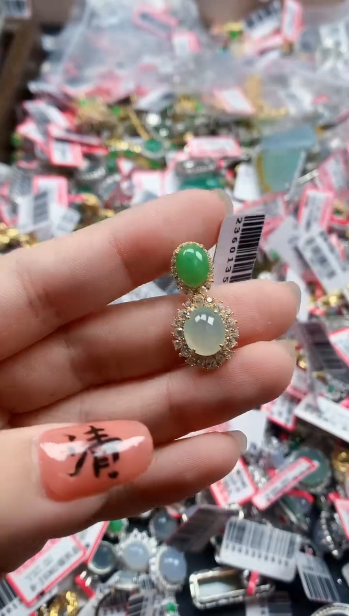银S925镶嵌戒指翡翠天然A货缅甸翡翠
