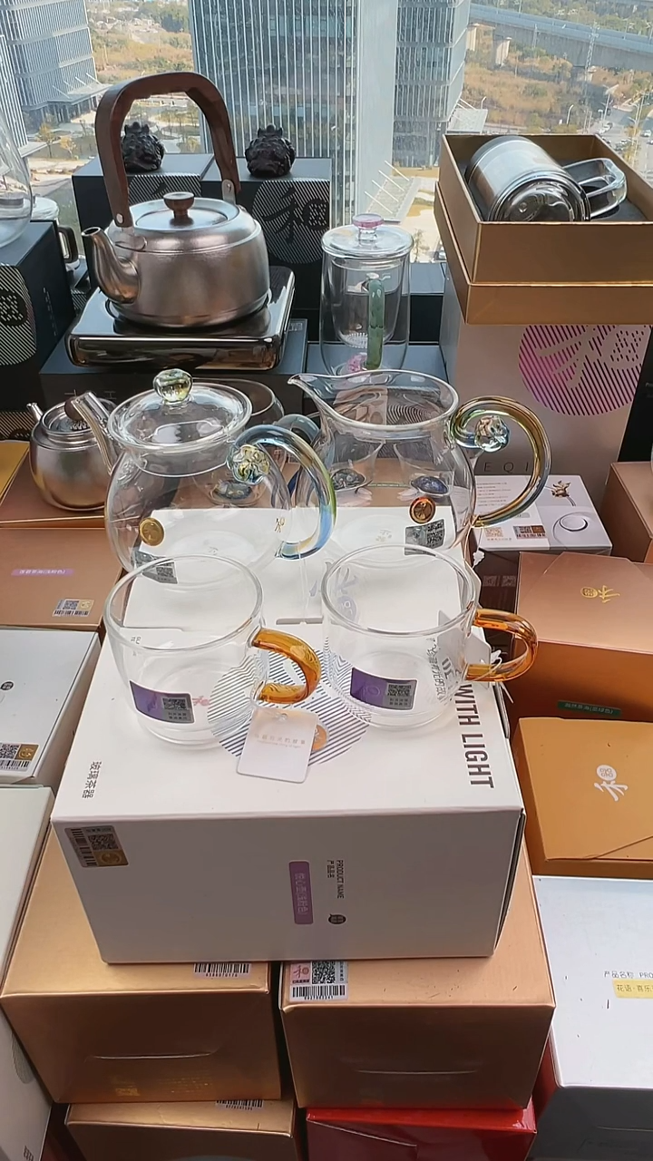 @@禾器幻彩清莲壶迷翠+浮莲迷翠+逸杯琥珀色2只