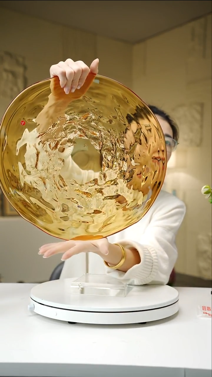 手工艺品琉璃琥珀金肌理纹设计款果盘+琥珀金主人杯