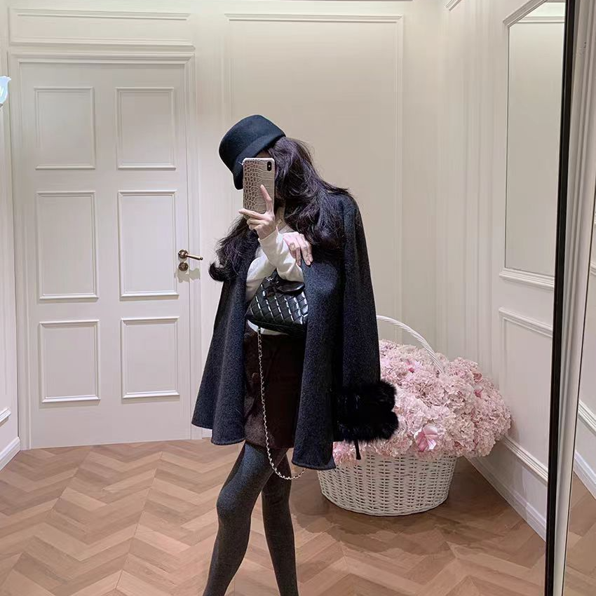 【沐禾】2025真毛袖口中长款气质收腰大衣 衣长78