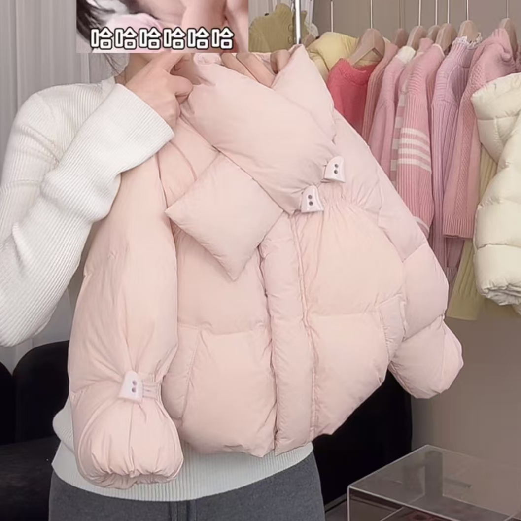 冬季女童棉服短款新款围脖领2025宽松保暖棉服面包外套