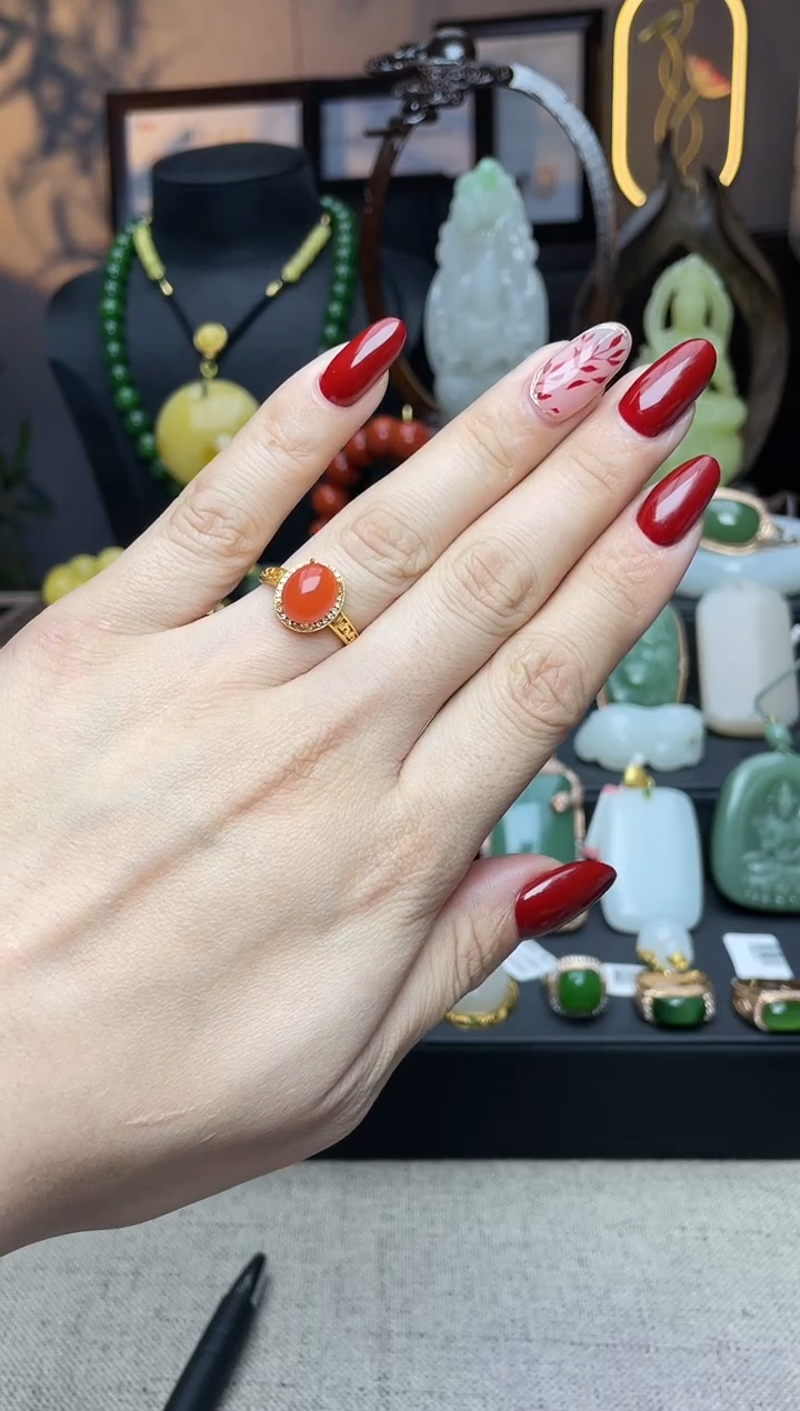 【闪购商品】南红玛瑙戒指银S925镶嵌f062多样性发其一