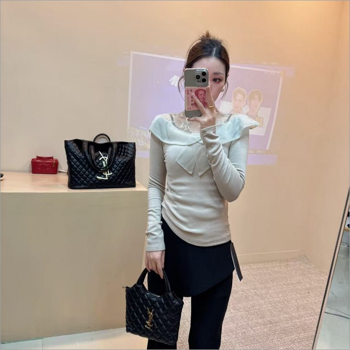 2025冬季新款时尚气质宽松半高领蝴蝶结T恤打底轻奢洋气百搭上衣