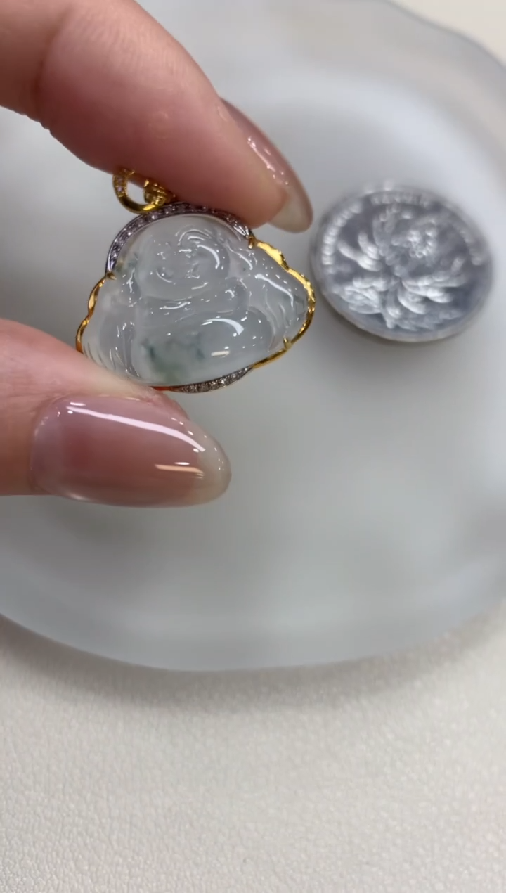 翡翠18K金镶嵌吊坠(不含链)佛公