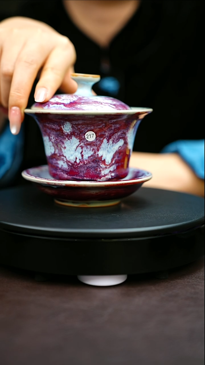 217#原矿钧瓷炉钧釉三才盖碗