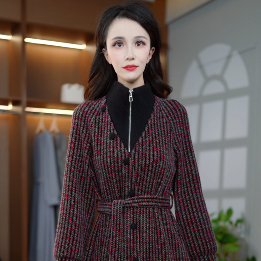 2025时尚秋季新款高端大气减龄设计感彩色条纹修身遮肉显瘦连衣裙