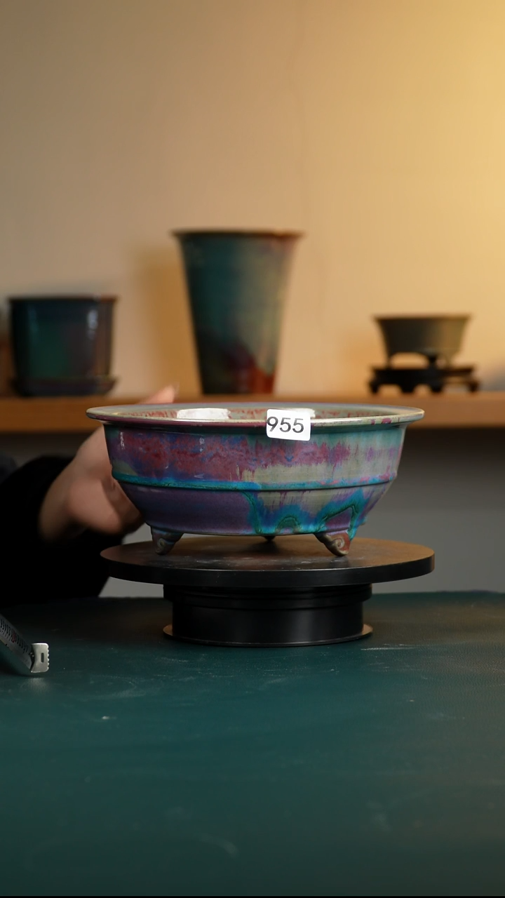 955鼓腹祥云窑变花盆10.5/7.5/24.5/21