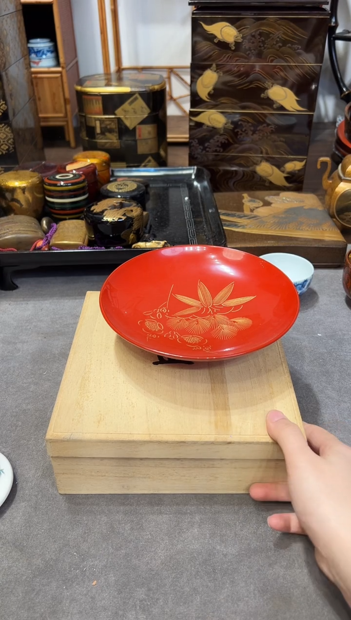 轮岛塗 沈金 高足果子盘