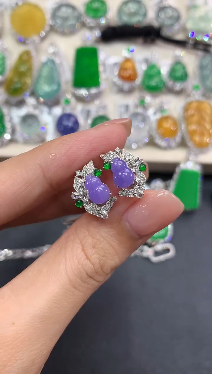 【闪购商品】翡翠耳饰18K金镶嵌w56紫货有色差