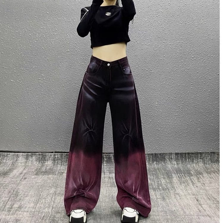 801-900重工扎染牛仔裤时尚水洗复古设计感女高腰百搭四季通用