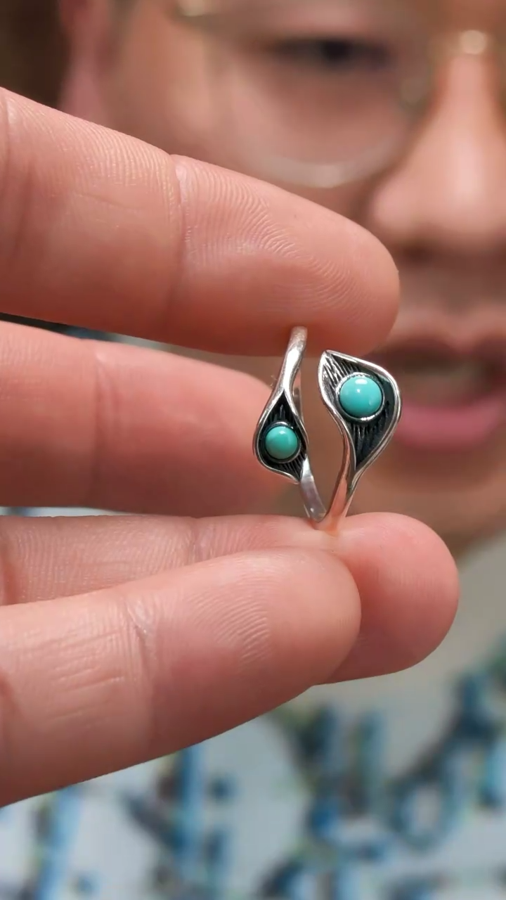 银S925镶嵌绿松石戒指S925银绿松石戒指SH