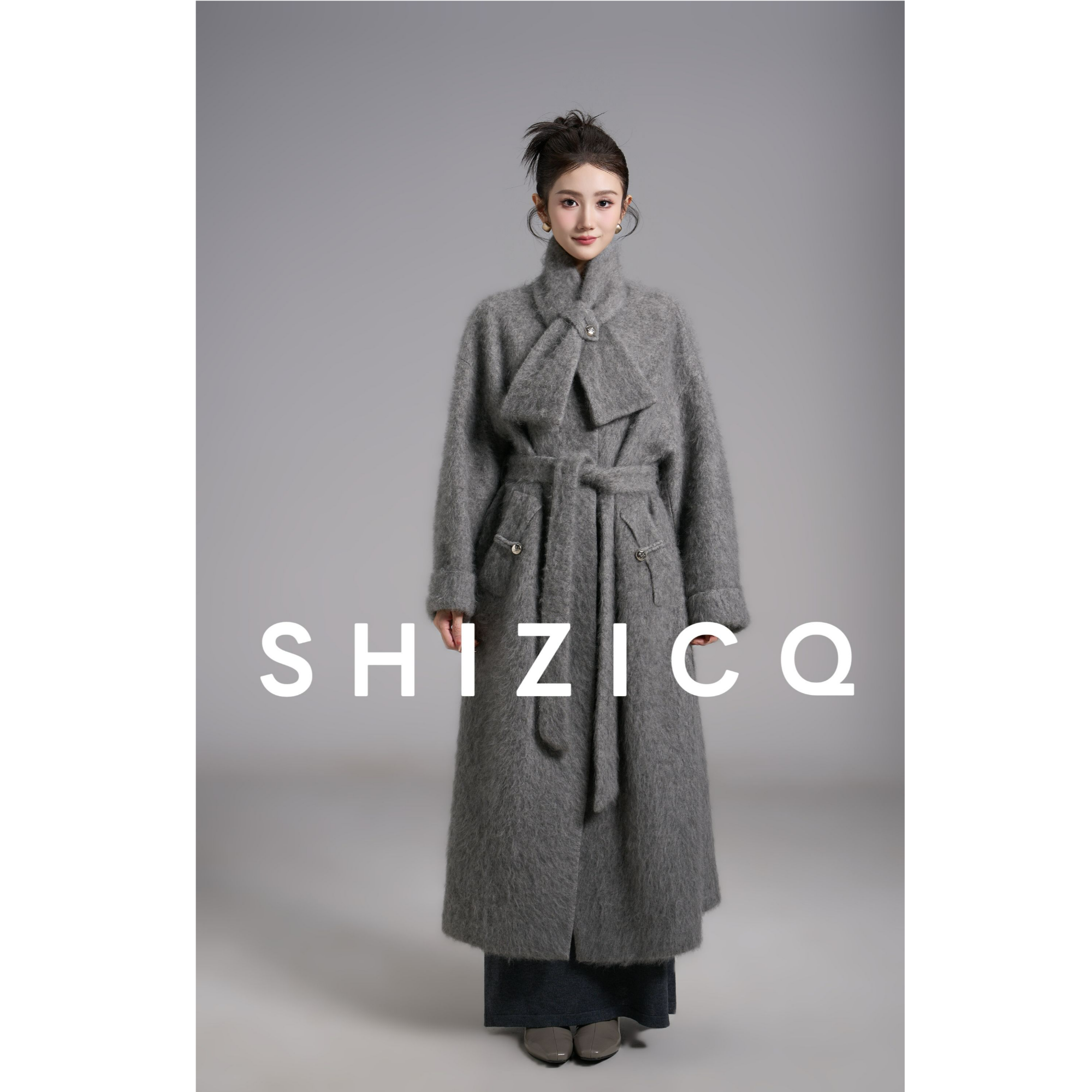 SHIZICQ【赛里木湖】秋冬新款羊绒拉毛千金感贵气大衣外套