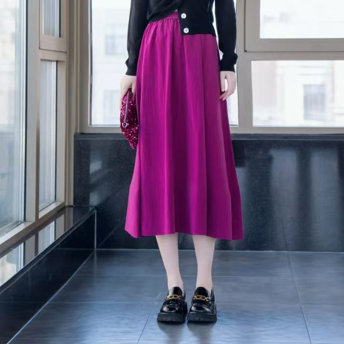 阿玛施AMASS【粉色际遇】高腰复古显瘦宽松百搭中长款半身裙520015