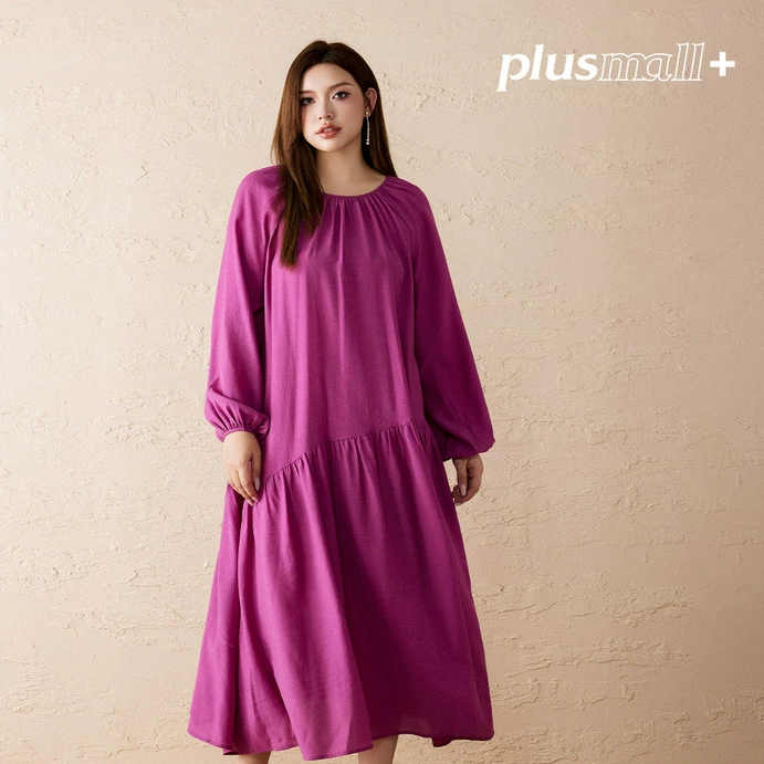 【折扣款】PLUSMALL 莉莉安日记 涤纶醋纤圆领显瘦连衣裙PAC2412047